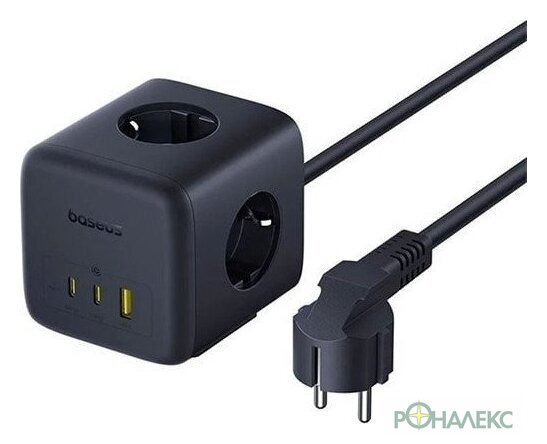 Удлинитель Baseus EnerFill FA11 Cube Power Strip 3AC+1U+2C 67W EU E00082100123-00 (1.5 м, черный) - фото2