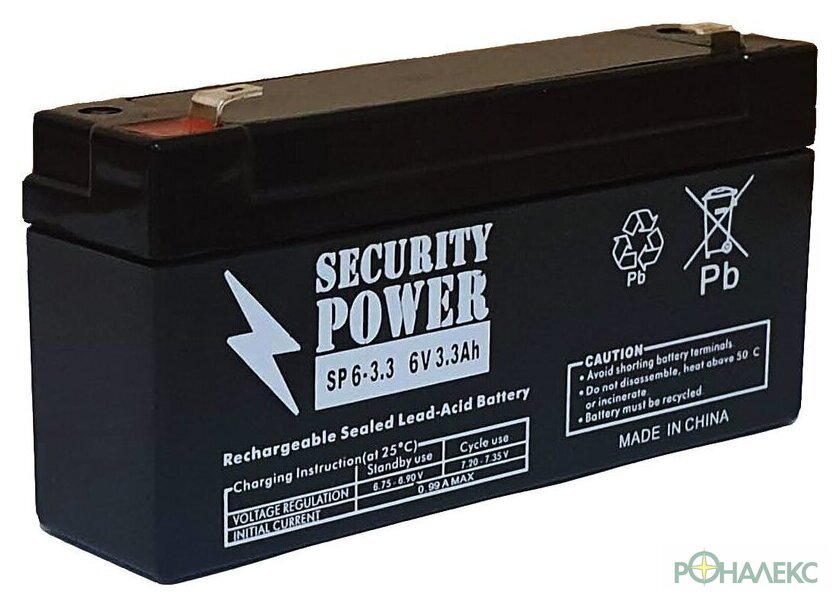 Аккумулятор для ИБП Security Power SP 6-3.3 F1 (6В/3.3 А·ч) - фото