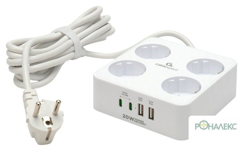 Сетевой фильтр Cablexpert PLT-4-C2U2-W-3 - фото