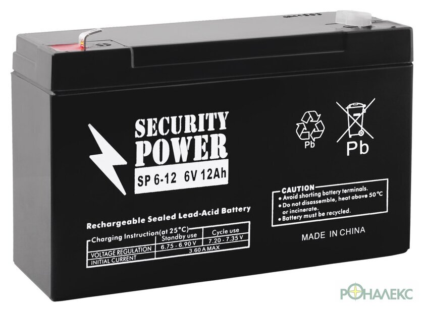 Аккумулятор для ИБП Security Power SP 6-12 F1 (6В/12 А·ч) - фото
