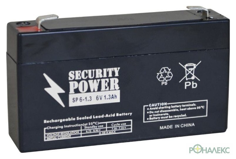 Аккумулятор для ИБП Security Power SP 6-1.3 F1 (6В/1.3 А·ч) - фото