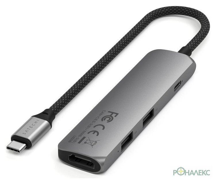 Док-станция Satechi 4-in-1 USB-C Slim Multiport Adapter 4K ST-P4SM (серый) - фото3