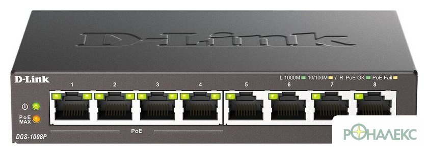 Неуправляемый коммутатор D-Link DGS-1008P/F3A - фото