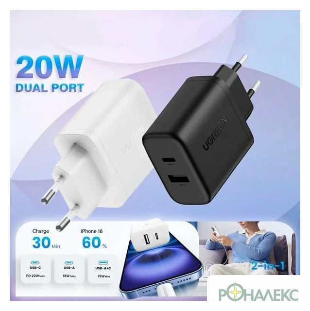 Сетевое зарядное Ugreen X227 45310 (белый) - фото2