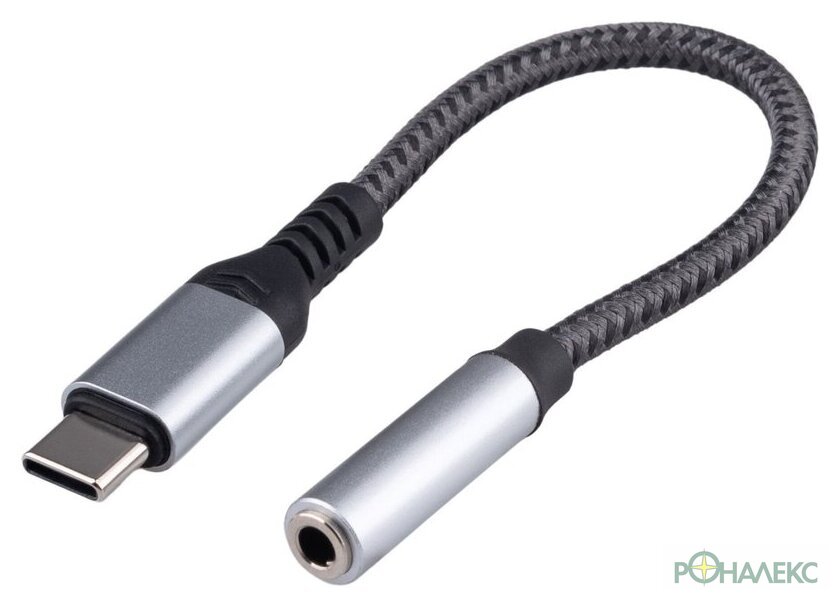 Адаптер Cablexpert CCA-UC3.5F-AL USB Type-C - 3.5 Jack (0.15 м, серебристый/черный) - фото