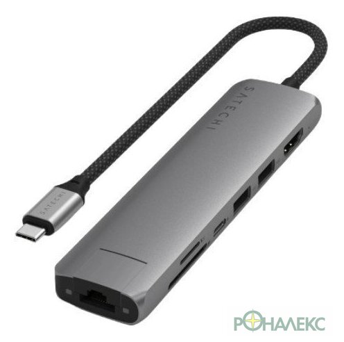 Док-станция Satechi 7-in-1 USB-C Slim Multiport Adapter with Ethernet ST-P7SM (серый) - фото