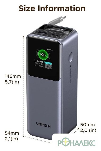 Внешний аккумулятор Ugreen PB726 95670B 20000mAh (серый) - фото3