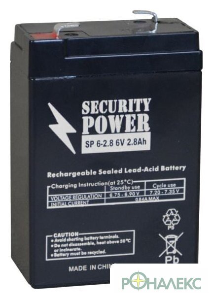 Аккумулятор для ИБП Security Power SP 6-2.8 F1 (6В/2.8 А·ч) - фото