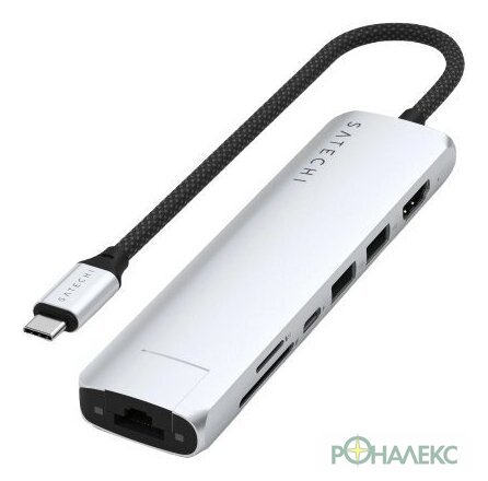 Док-станция Satechi 7-in-1 USB-C Slim Multiport Adapter with Ethernet ST-P7SS (серебристый) - фото