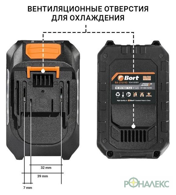 Аккумулятор для инструмента Bort BA-21U-93 93418989 (18В/9 Ah) - фото2
