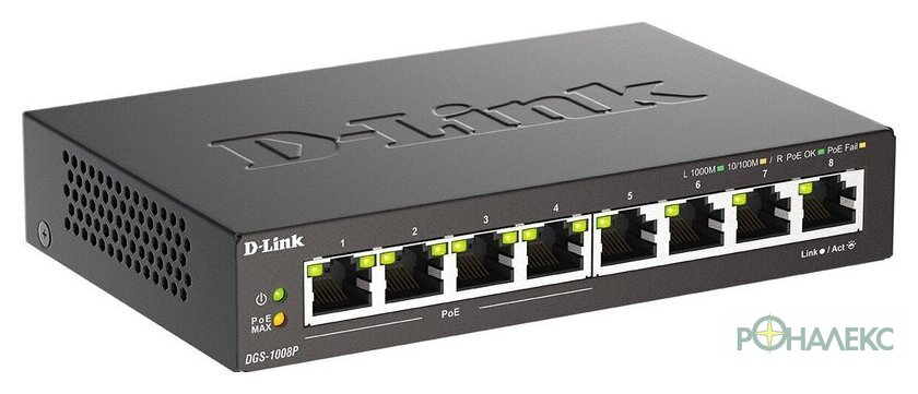 Неуправляемый коммутатор D-Link DGS-1008P/F3A - фото2