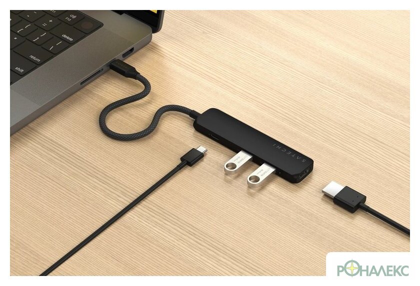 Док-станция Satechi 4-in-1 USB-C Slim Multiport Adapter 4K ST-P4SK (черный) - фото5