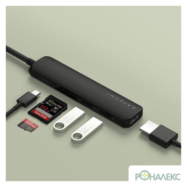 Док-станция Satechi 6-in-1 USB-C Slim Multiport Adapter ST-P6SK (черный) - фото5