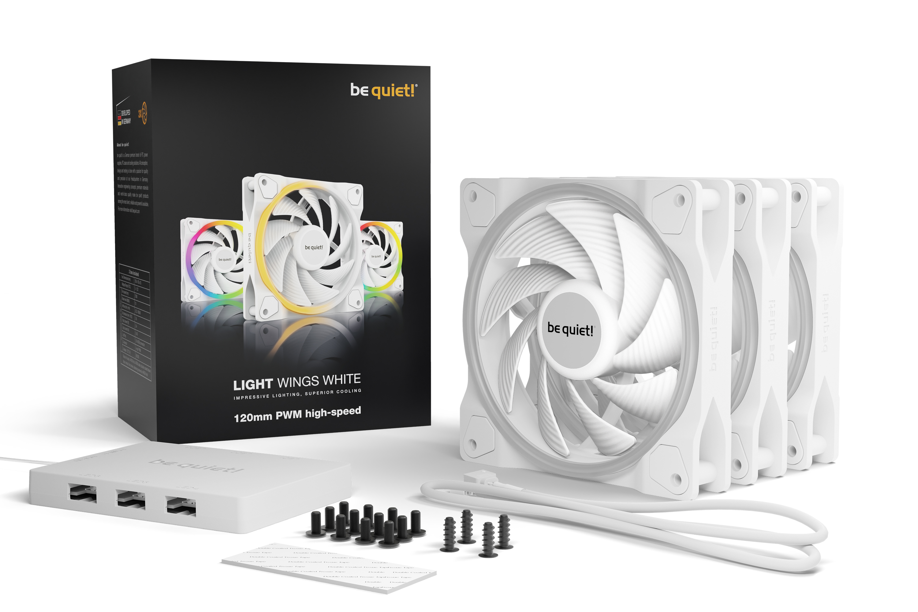 Набор вентиляторов be quiet! Light Wings White 120mm PWM high-speed (BL101)- фото2